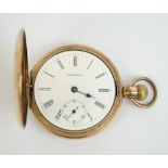 WALTHAM; a gentleman's yellow gold plated crown wind full hunter pocket watch,