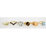 Six various 9ct yellow gold dress rings, various sizes, combined approx 17.2g.