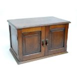 A 1920s oak two door cabinet with moulded plinth, width 55cm.