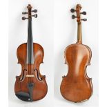 A German three quarter size violin, unlabelled, the one-piece back 32.5cm.