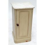 A marble topped white painted pot cupboard, height 75cm.