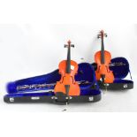 Two Chinese Skylark three quarter size violin outfits.