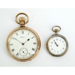 WALTHAM; an early 20th century gold plated crown wind open face pocket watch,