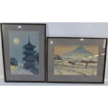 Two Japanese 20th century coloured woodblock prints,