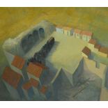 JOHN PICKING (born 1939); oil on canvas, 'Menfi IV' a square of building enclosing a procession,