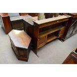 An oak TV stand and a dresser plate rack (2).