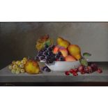 PAUL WILSON (born 1965); oil on canvas, still life study of pears, peaches, grapes,