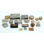 A collection of snuff and trinket boxes of various shapes,