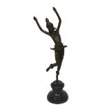 A large hot cast bronze Art Deco style exotic female dancer figure on marble base, signed Cussel,