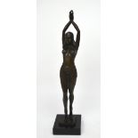 A large hot cast bronze Art Deco style exotic female dancer on marble base, signed A Leonard,