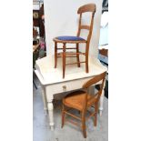 An Edwardian white-painted washstand and two bedroom chairs; one with bergère seat (3).