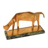 ARTHUR DOOLEY (1929-1994); a bronze figure 'Cat', on green marble base, signed and dated 1984,