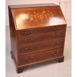 A contemporary Italian floral-inlaid bureau with pigeon holes and drawers to interior above four