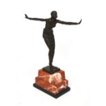 A large hot cast bronze Art Deco style exotic female dancer on marble base,
