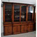 A mid-19th century rosewood break-front library bookcase,