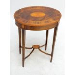 A reproduction mahogany rosewood crossbanded satinwood inlaid oval occasional table,