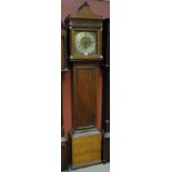 A 19th century oak longcase clock with a pagoda top above twelve inch square brass dial inscribed