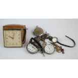 A silver open face pocket watch (af), two further pocket watches (both af), two wristwatches,