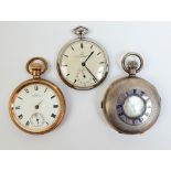 A continental hallmarked silver crown wind half hunter pocket watch with quarter repeating movement,