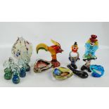 A collection decorative glass to include five Mdina sea horses with green and blue bases,