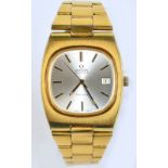 OMEGA; a 1970s yellow gold plated, stainless steel backed automatic gentleman's wristwatch,