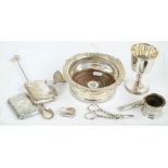 A group of electroplated items to include a bottle coaster crested with an eagle to the centre,