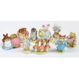 Nine Beswick Beatrix Potter figures; 'Flopsy, Mopsy, and Cottontail' (af), 'Mr Jeremy Fisher',