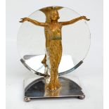 An Art Deco gilt and cold painted spelter figure of a female dancer on rectangular chrome base with