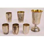 LUTZ & WEISS; a set of four post 1888 German silver Kiddush cups of plain ovoid forms Pforzheim,