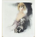 CARL JOSEPH BAUER (1897-1989); a signed coloured etching, a woman with a dog,