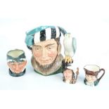 A large Royal Doulton character jug 'The Falconer' and four smaller examples to include 'Granny'