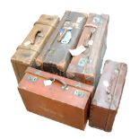 Four vintage leather suitcases to include example initialled BLL, 46 x 33x 16cm,