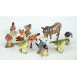 Seven Beswick figures of birds to include 'Greenfinch' model no.2105 (af), 'Stonechat' model no.