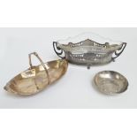 WMF; an Art Nouveau polished pewter glass lined twin handled bowl with pierced frame, length 22.