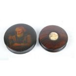 An early 19th century circular rosewood snuff box,