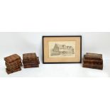 A collection of 19th century leather bound William Shakespeare miniature plates and a print of