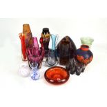 A group of 20th century studio art glass to include a Mdina cylindrical vase in brown colour with