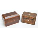 A 19th century rosewood and boxwood strung two division tea caddy,