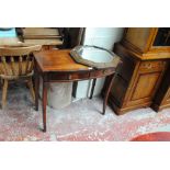 A reproduction mahogany bowfronted side table with two drawers and sabre front legs, width 85cm,