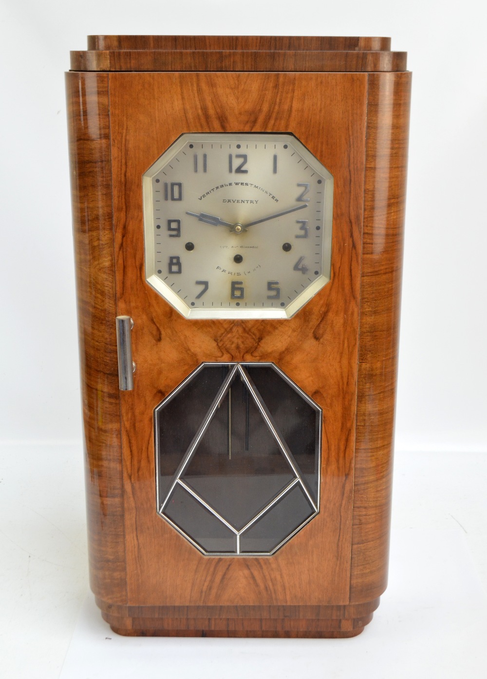 A walnut Art Deco wall clock,