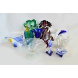 WITHDRAWN A quantity of art glass including shaped vases, bowls, and a figure of a dolphin.