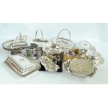 A small quantity of electroplated items including a muffin dish, a footed oval bowl,