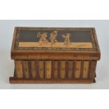 A Sorrento inlaid work box modelled as a book with hinged lid decorated with three figures dancing