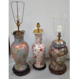 Three Chinese-style vase table lamps, height of largest 65cm (3).