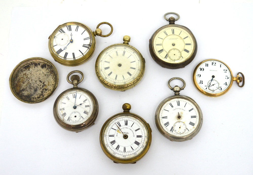 Two silver-cased pocket watches and five further pocket watches to include A.