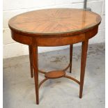 An Edwardian inlaid satinwood oval occasional table with converging cross stretchers to lower