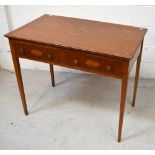 An oak inlaid hall table with two short drawers, length 92cm.