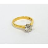 An 18ct yellow gold brilliant-cut solitaire diamond ring, approx 1ct spread,
