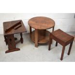 A round two-tier occasional table, an oak drop-leaf table (af) and an oak stool (3).