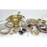 A quantity of plated ware to include a four-piece tea service; teapot, hot water jug,
